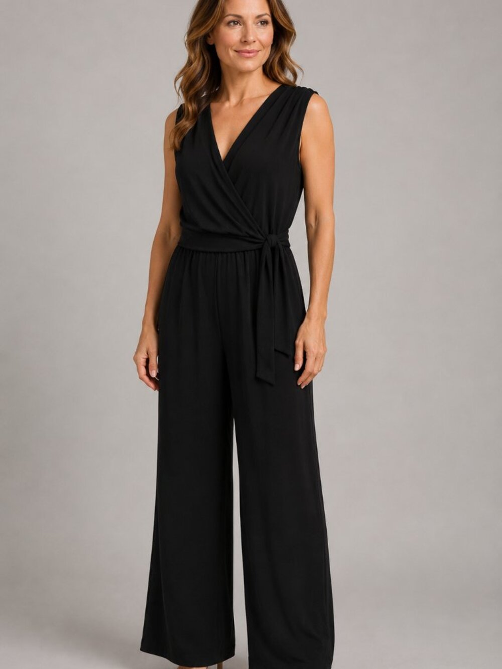 Annalee + Hope Black Jumpsuit S Wrap Surplice Wide Leg Tie Waist Elegant